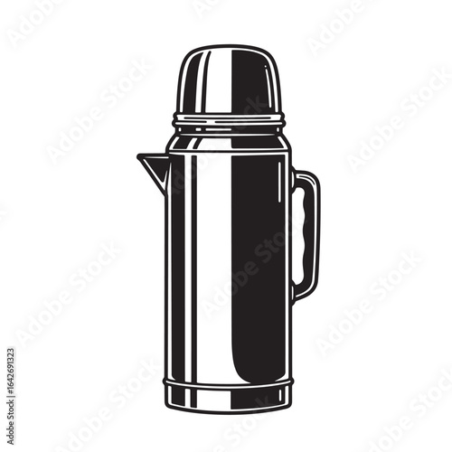 Classic vintage style vacuum flask illustration perfect for camping travel outdoors theme design