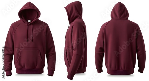 Wallpaper Mural Burgundy Hoodie Mockup Front, Side, Back Views (AI Generated) Torontodigital.ca