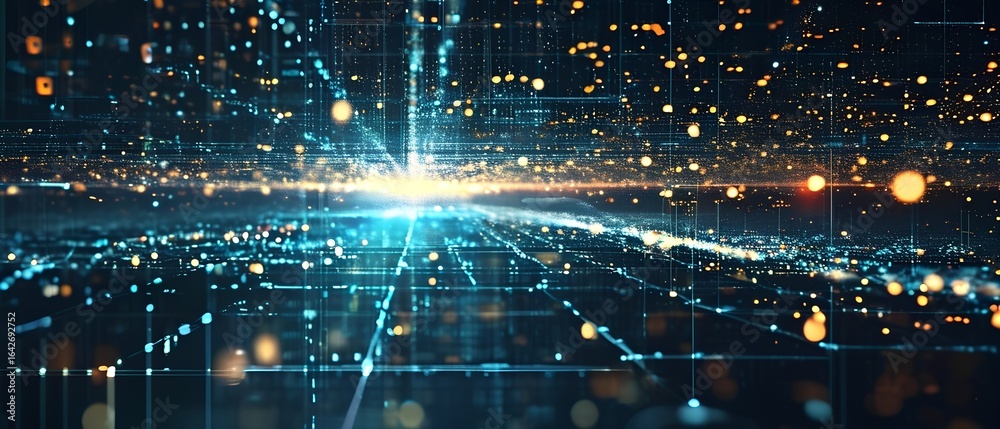 Fototapeta premium Digital transformation in technology landscape abstract content futuristic environment wide-angle perspective innovation concept