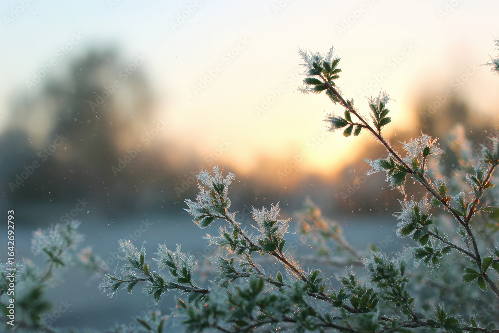 Obraz premium beautiful frosty window adorned with intricate ice patterns showing solitary warm light in corner