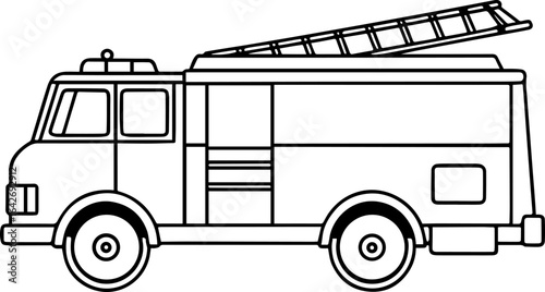 Fire ladder truck outline vector illustration, line art