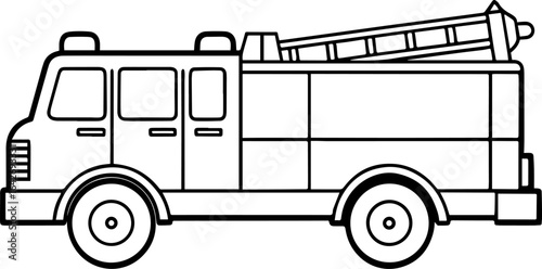 Fire ladder truck outline vector illustration, line art