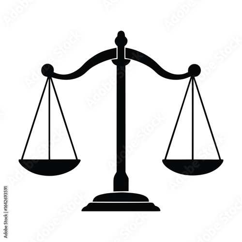 Scale of justice silhouette vector icon illustration clip art on white background minimalist flat black bold for legal and law concepts.