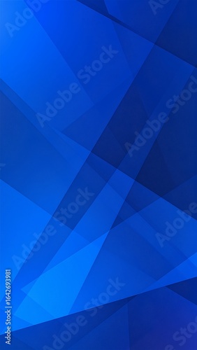 A vibrant blue background features an array of overlapping triangles in various shades of blue, creating a dynamic and modern geometric pattern.