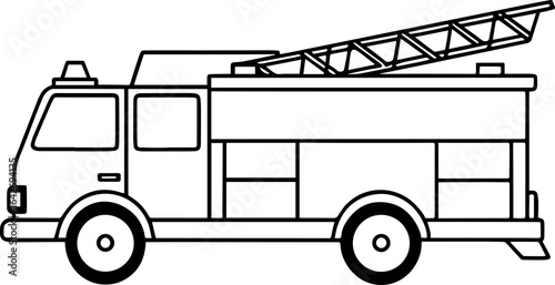 Fire ladder truck outline vector illustration, line art