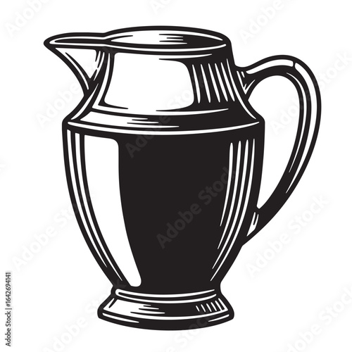 Elegant black and white engraved illustration of a classic water pitcher or jug