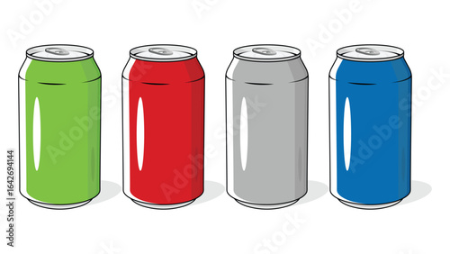 Set of colorful soda cans isolated on white background