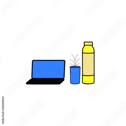 Wallpaper Mural A laptop a potted plant and a water bottle on a black background Torontodigital.ca