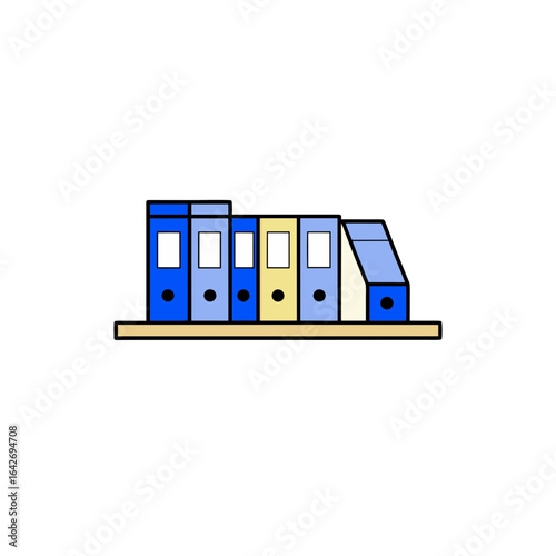 Row of colorful office binders on a shelf