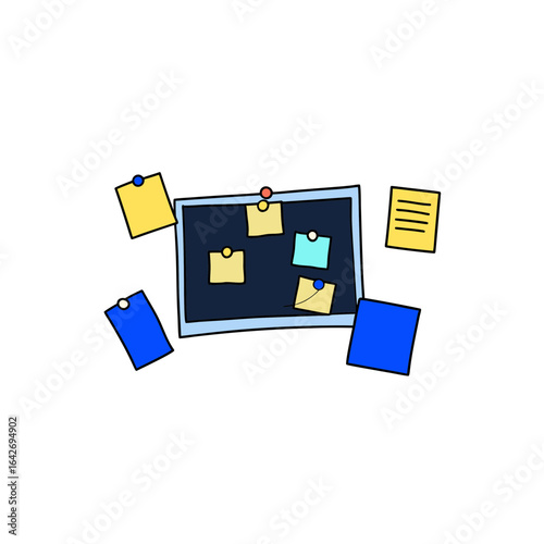 Hand drawn illustration of a bulletin board with colorful sticky notes