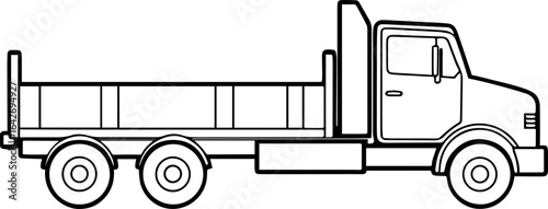 Flatbed truck black outline vector and illustration, coloring book page