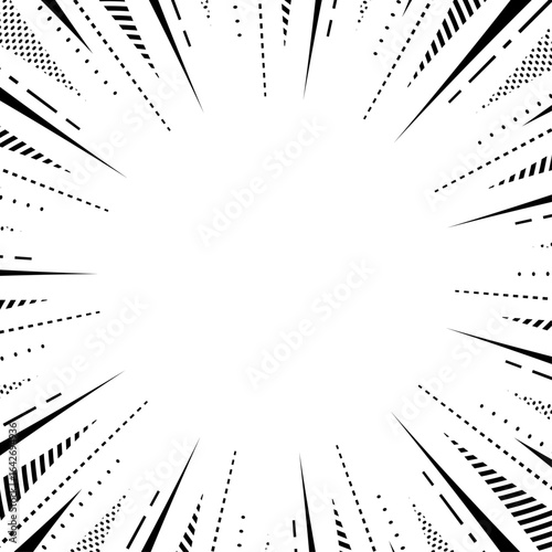 柄入りの集中線、背景フレーム、ポップなデザイン、正方形サイズ