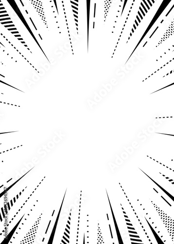 柄入りの集中線、背景フレーム、ポップなデザイン、縦向き