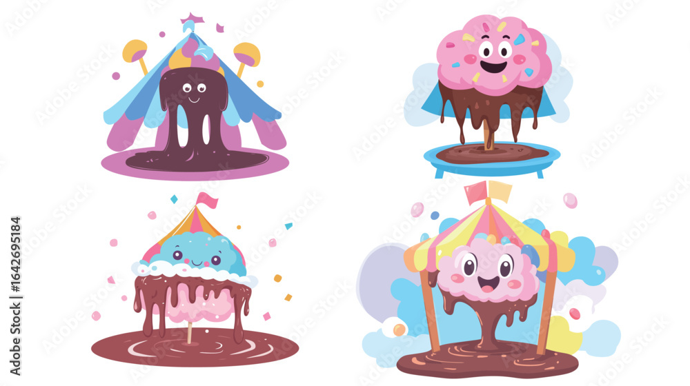 Fototapeta premium A cotton candy slime with pastel swirls and sugar-like sparkles, featuring soft pink, blue, and lavender tones, perfect for kawaii designs, sensory play concepts, and sweet-themed illustrations.