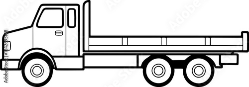 Flatbed truck black outline vector and illustration, coloring book page