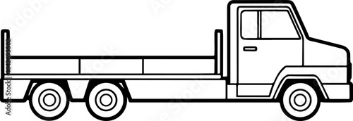 Flatbed truck black outline vector and illustration, coloring book page
