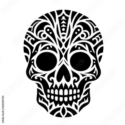Ornate Black and White Sugar Skull Illustration