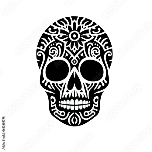 Black and White Sugar Skull Illustration for Day of the Dead