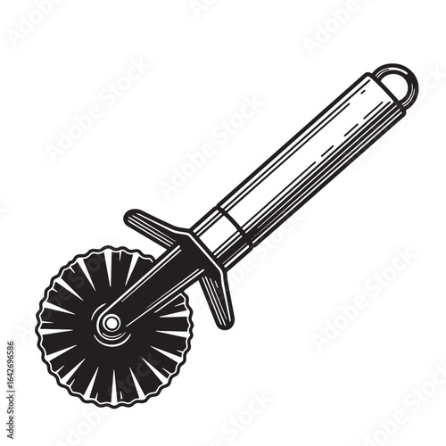 Hand drawn pizza cutter illustration depicting food preparation and culinary concepts with vector graphic design.