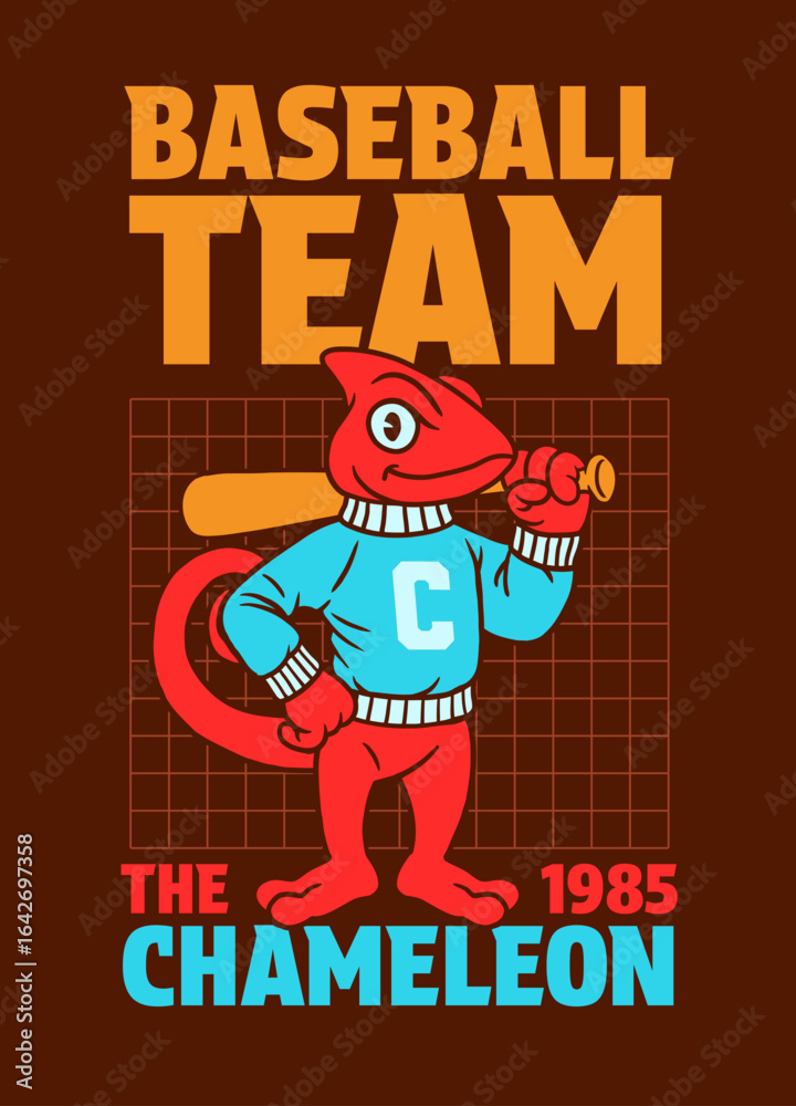 Fototapeta premium Mascot of Chameleon Cartoon Illustration in Vintage Style