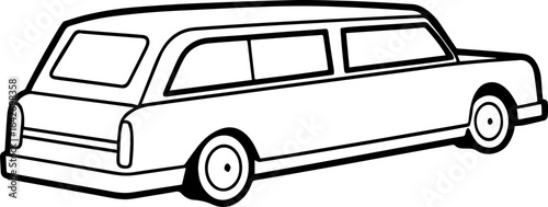 Hearse black outline vector and illustration, coloring book page