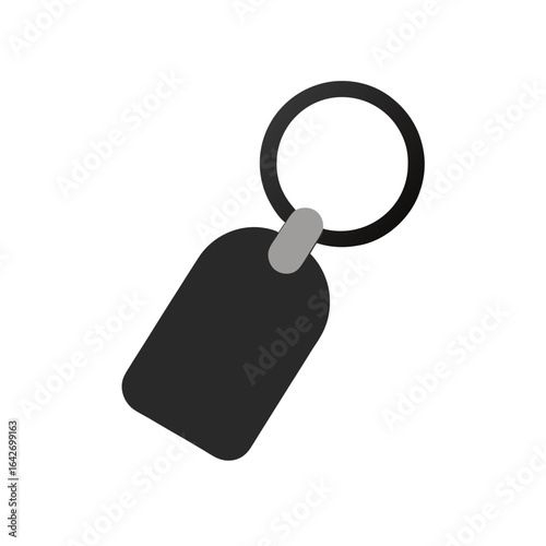 Simple graphic of a black tag attached to a keyring with a white circle