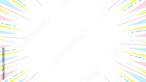 柄入りの集中線、背景フレーム、ポップなデザイン、16:9サイズ