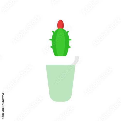 Wallpaper Mural Simple flat illustration of a green cactus with a red flower bud in a light green pot Torontodigital.ca