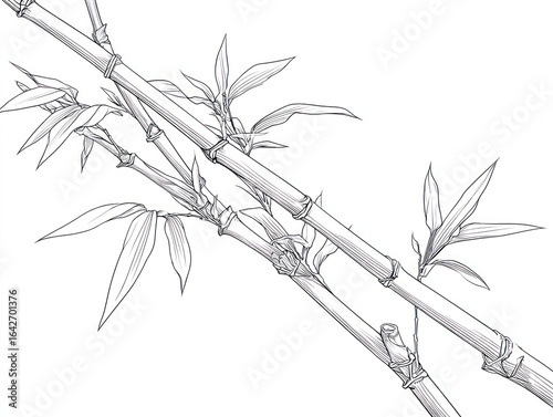Detailed bamboo branches and leaves drawing