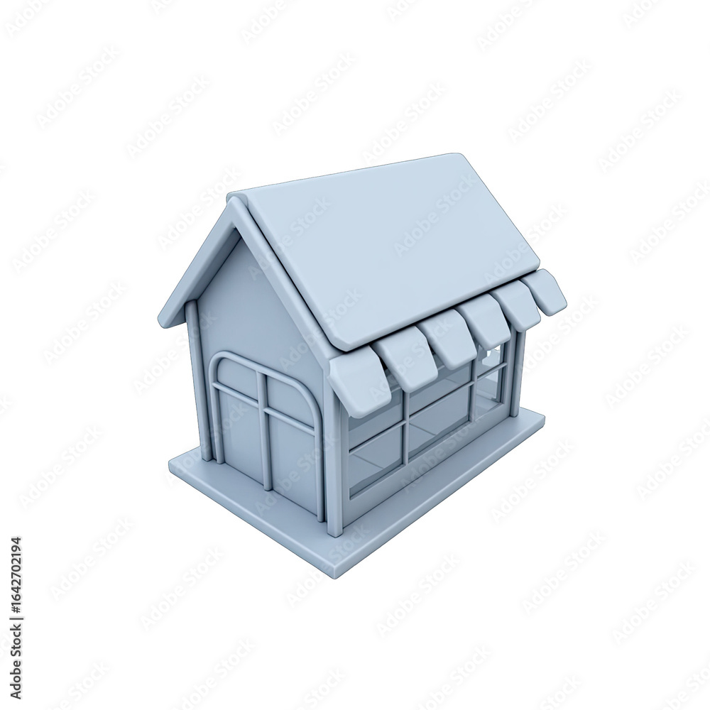Light gray 3d model of a small shop. Light gray 3d model of a small shop.