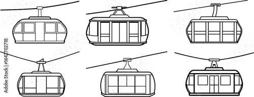 Set of Cable car outline vector illustration, line art