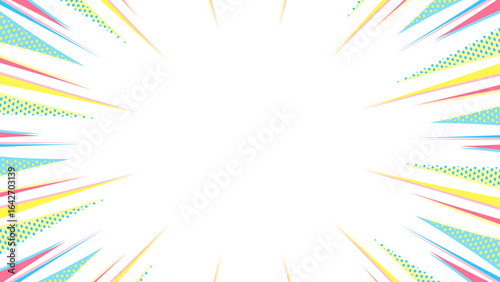 柄入りの集中線、背景フレーム、ポップなデザイン、16:9サイズ