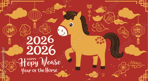 Year of the Horse 2026 Celebration with Cartoon Horse Design.