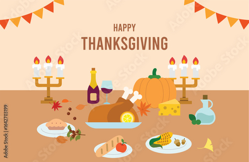 Traditional thanksgiving dinner table vector