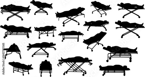 vector silhouette of a person lying on a gurney on a white background .Generative AI
