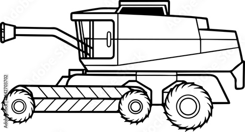 Combine harvester outline vector illustration, line art