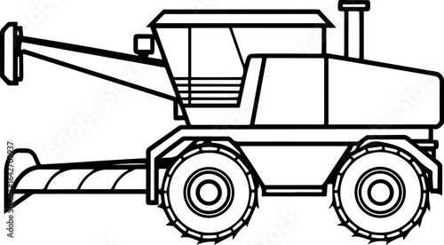 Combine harvester outline vector illustration, line art