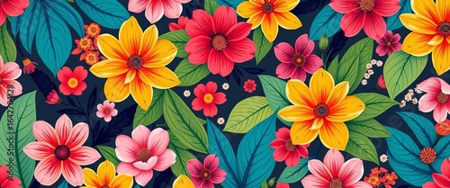 Modern floral liberty pattern, vibrant plant background for fashion & home decor, leaves, pattern