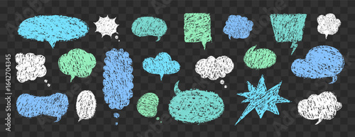 Balloon speech crayons. Retro speech bubble collection. Vector set with crayon texture. Comic communication frame with grunge effects.