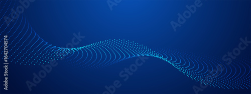 Abstract blue background technology futuristic concept wave lines with dots particles.