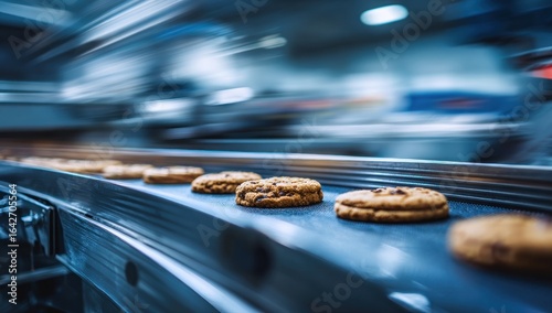 Cookies on a factory production line
