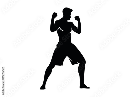 Flat vector silhouette of a male fighter boxing combat sport or martial arts