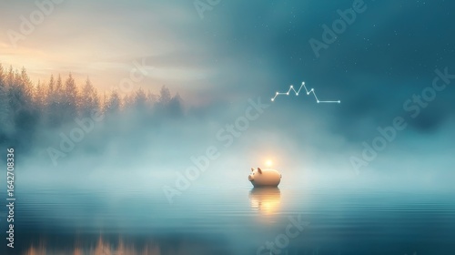 Serene boat journey through misty forest lake at dawn nature landscape tranquil environment inspirational viewpoint