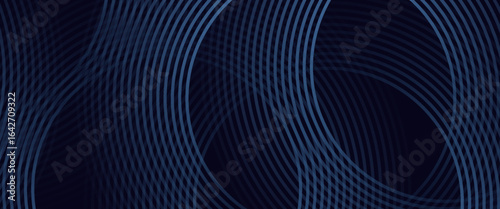 Abstract blue glowing geometric lines on dark blue background. Modern shiny blue circle lines pattern. Futuristic technology concept.