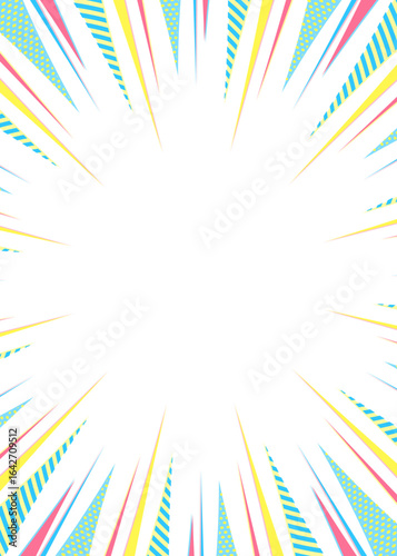 柄入りの集中線、背景フレーム、ポップなデザイン、縦向き