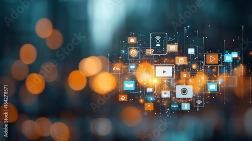 Digital media interaction virtual environment graphic illustration abstract design tech concept