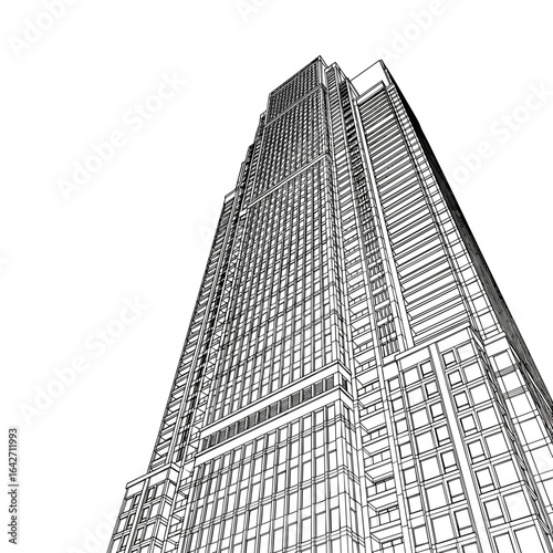 Skyscraper building architecture design line art perspective view tall