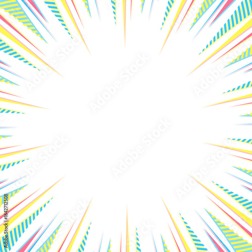 柄入りの集中線、背景フレーム、ポップなデザイン、正方形サイズ