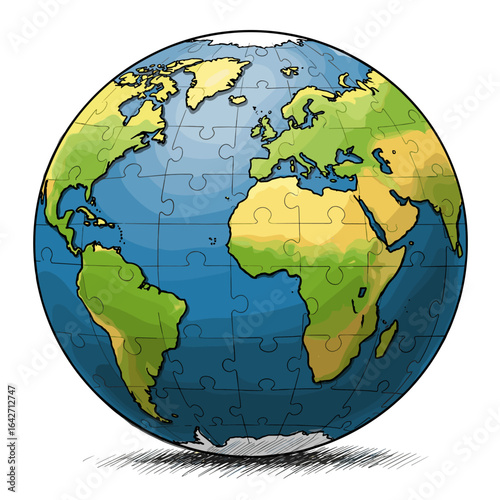 World globe puzzle illustration earth continents oceans geography art
