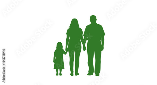 family unity green silhouette of parents and child holding hands